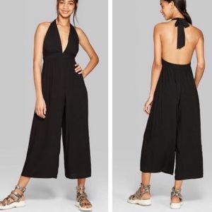 Deep V-Neck Black Halter Jumpsuit | Wild Fable